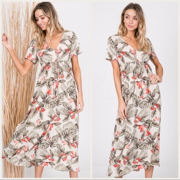 Spring/Summer Ivory Floral Print Midi Dress. - Picture 2 of 8